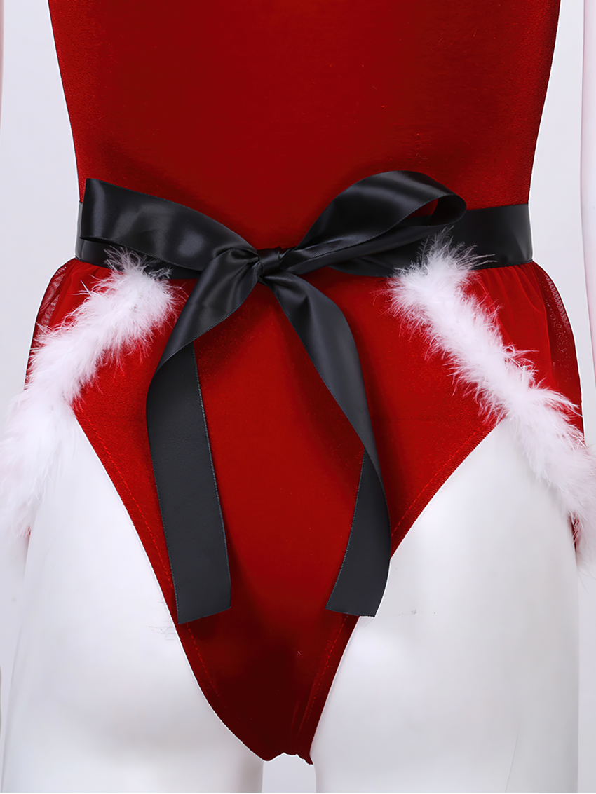 Women's Erotic Christmas Costume / Female Clothing For Sex Games / Deep Neck Body With Litle Apron - EVE's SECRETS
