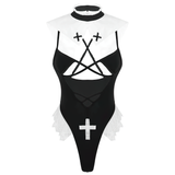 Women's Erotic Neck Collar Maid Costume / Female High Cut Spaghetti Straps Bodysuit Lingerie - EVE's SECRETS