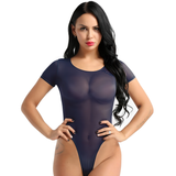 Womens Erotic One Piece Mesh Bodysuit / Skinny Lingerie Romper / Short Sleeve High Cut Jumpsuit - EVE's SECRETS