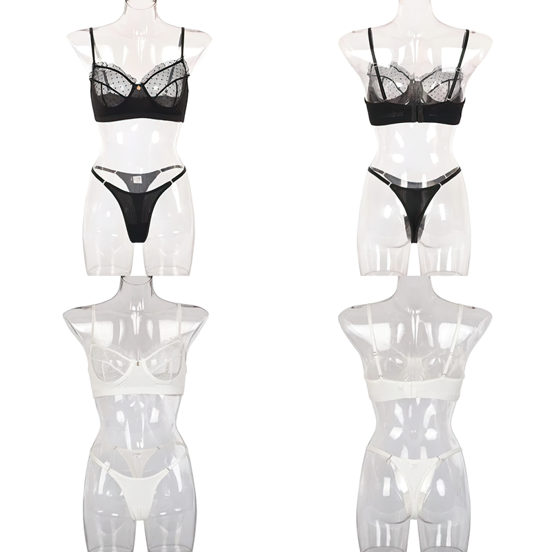 Women's Erotic Ruffle Lace Lingerie / Female Sexy Transparent Short Skin Bra Brief Sets - EVE's SECRETS