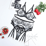 Women's Erotic Transparent Lingerie Underwear / Female 3 Pieces Sensual Embroidery Brief Sets - EVE's SECRETS