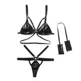 Women's Fetish Set / Hollow Out Bra Top with G-String Thong Briefs and Wrist Cuffs Underwear - EVE's SECRETS