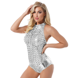 Women's Hollow Out Shiny Rave Clubwear / Female Sleeveless Zipper Bodysuit - EVE's SECRETS