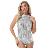 Women's Hollow Out Shiny Rave Clubwear / Female Sleeveless Zipper Bodysuit - EVE's SECRETS