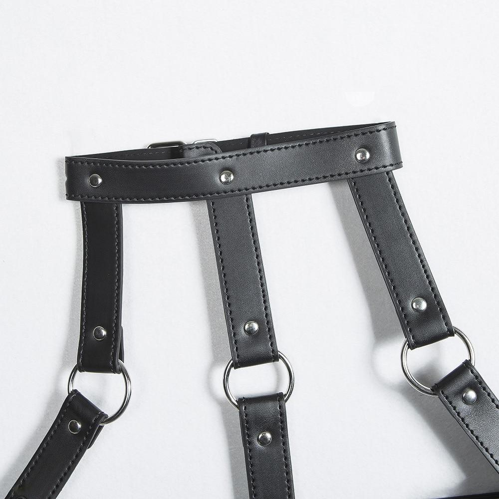 Women's Leather Body Harness / Rave Festival Top With Choker / Sexy Summer Bondage Fashion - EVE's SECRETS