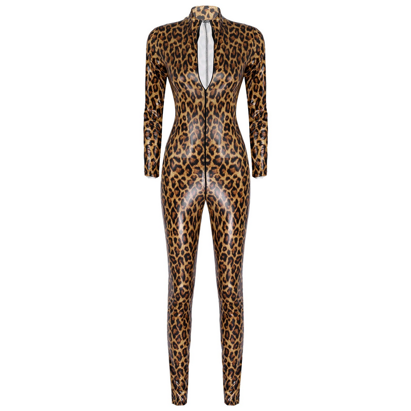 Women's Leopard Print Catsuit / One-Piece Long Sleeve Bodysuit / Sexy Slim-Fit Outfits - EVE's SECRETS