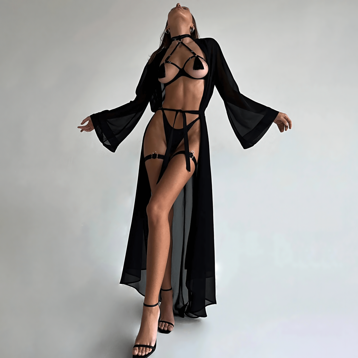 Women's Lingerie Sets / Sexy Female O-Neck Collar Open Chest Bras / Erotic High Waist Panties - EVE's SECRETS