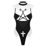 Women's Nurse Erotic Role Play Costume / Spaghetti Straps Deep Leotard Bodysuit - EVE's SECRETS