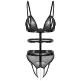 Women's One-Piece Straps Nipple Split Crotchless Bodysuit / Black Erotic Sheer Mesh Lingerie - EVE's SECRETS