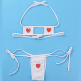 Women's Panties with Embroidered Striped Heart / Mini Bikini Lingerie Set - EVE's SECRETS
