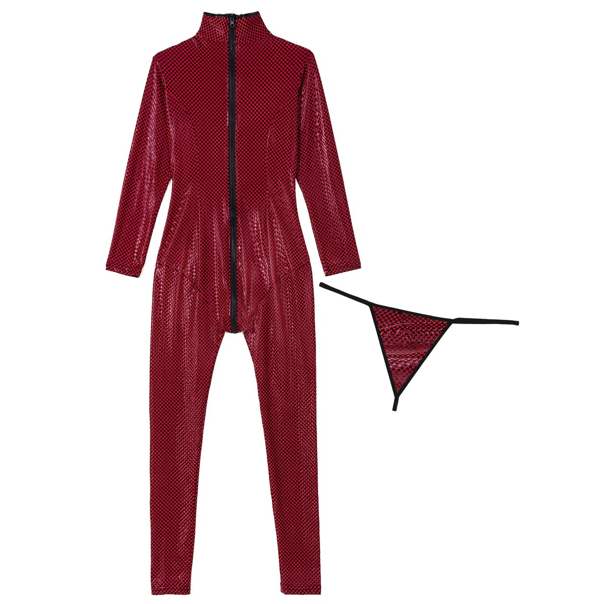 Women's Patent Leather Bodysuit with Long Sleeve / Sexy Skinny Jumpsuit on Zipper - EVE's SECRETS