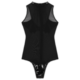Women's Patent Leather Skinny Bodysuit / Sleeveless See-through Sexy Mesh Catsuit - EVE's SECRETS