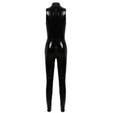 Women's Patent Leather Sleeveless Zippered Catsuit / Ladies' Wet Look Erotic Clubwear - EVE's SECRETS