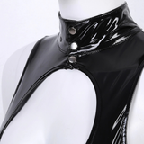 Women's Patent Leather Sleeveless Zippered Catsuit / Ladies' Wet Look Erotic Clubwear - EVE's SECRETS