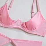 Women's Pink Lingerie Set / Erotic Bra with an Open Chest / Female Sexy Mesh Panties - EVE's SECRETS