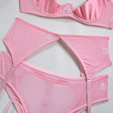 Women's Pink Lingerie Set / Erotic Bra with an Open Chest / Female Sexy Mesh Panties - EVE's SECRETS