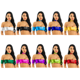Women's Pole Dance Shiny Strapless Clubwear / Sexy Female Tank Tops with Collar Choker Necklace - EVE's SECRETS