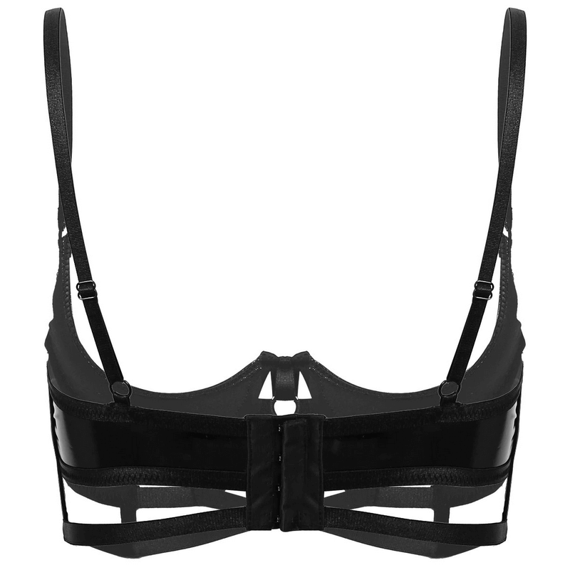 Women's PU Leather Adjustable Straps Erotic Lingerie / Open Cup Strappy Push-Up Bra Tops - EVE's SECRETS