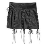 Women's PU Leather Rave Mini Skirt / Hollow Out Lace-Up Gothic Style Miniskirt - EVE's SECRETS