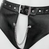Women's PU Leather Sexy Briefs with Chain / Stylish Lace-Up Lingerie with Open Crotch - EVE's SECRETS
