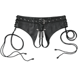 Women's PU Leather Sexy Briefs with Chain / Stylish Lace-Up Lingerie with Open Crotch - EVE's SECRETS