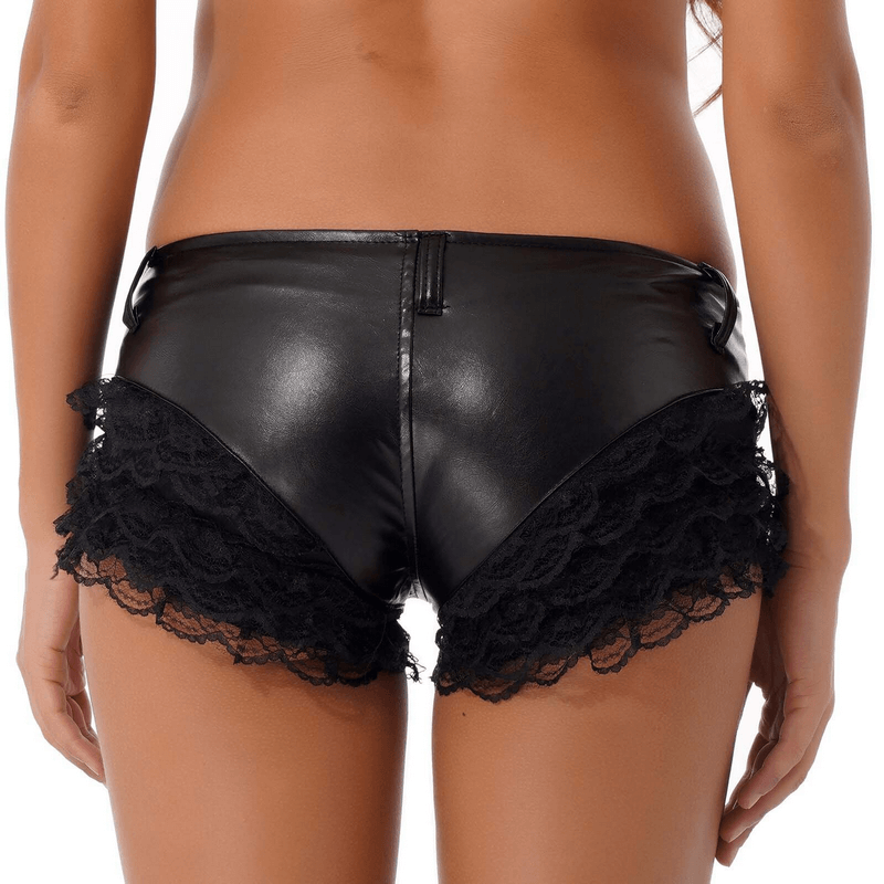 Women's PU Leather Shorts with Low Waist / Ladies Sexy Lace Shorts for Adult - EVE's SECRETS