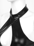 Women's PU Leather Skinny Teddy Clubwear / Lace-Up Backless Halter Cutout Bodysuit - EVE's SECRETS