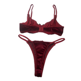 Women's Push Up Velvet Erotic Lingerie Underwear / Female 2 Piece Burgundy Sexy Brief Sets - EVE's SECRETS