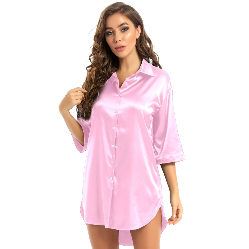 Women's Satin Sleepwear Nightshirt / Solid Color Ladies Nightdress Sleepshirt - EVE's SECRETS