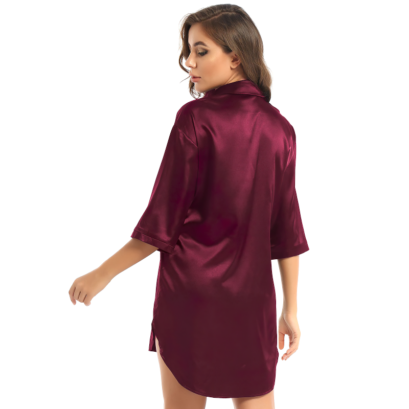 Women's Satin Sleepwear Nightshirt / Solid Color Ladies Nightdress Sleepshirt - EVE's SECRETS