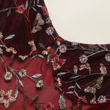 Women's Sexy Bodysuit with Floral Embroidery / Female Erotic Velvet Outfits in Burgundy Color - EVE's SECRETS