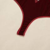 Women's Sexy Bodysuit with Floral Embroidery / Female Erotic Velvet Outfits in Burgundy Color - EVE's SECRETS