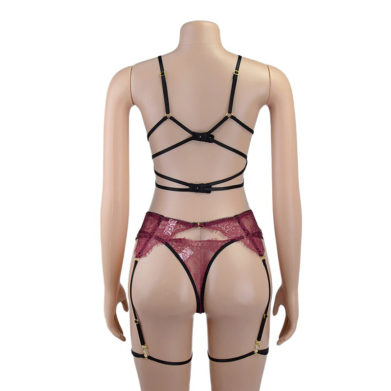 Women's Sexy Bra, Briefs and Garters 3psc Set / Bandage Lace Lingerie / Erotic Underwear - EVE's SECRETS