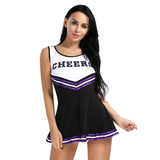 Sexy Cosplay-Cheerleader-Kostüm für Damen / ärmellose Schuluniform / erotisch gestreiftes Minikleid 