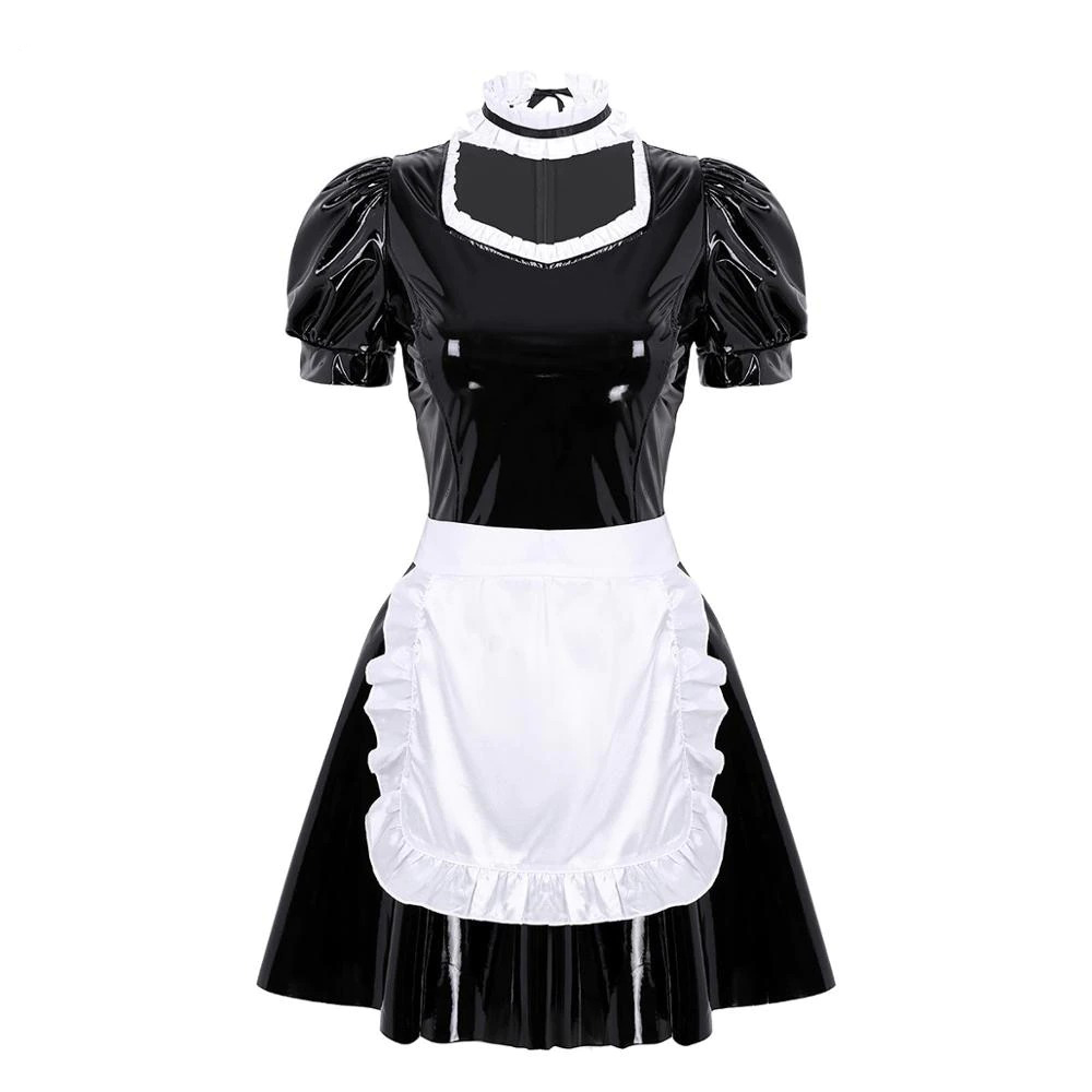 Women's Sexy Costume Maid with Ruffled Puff Sleeve / Erotic Fancy Dress with Apron - EVE's SECRETS