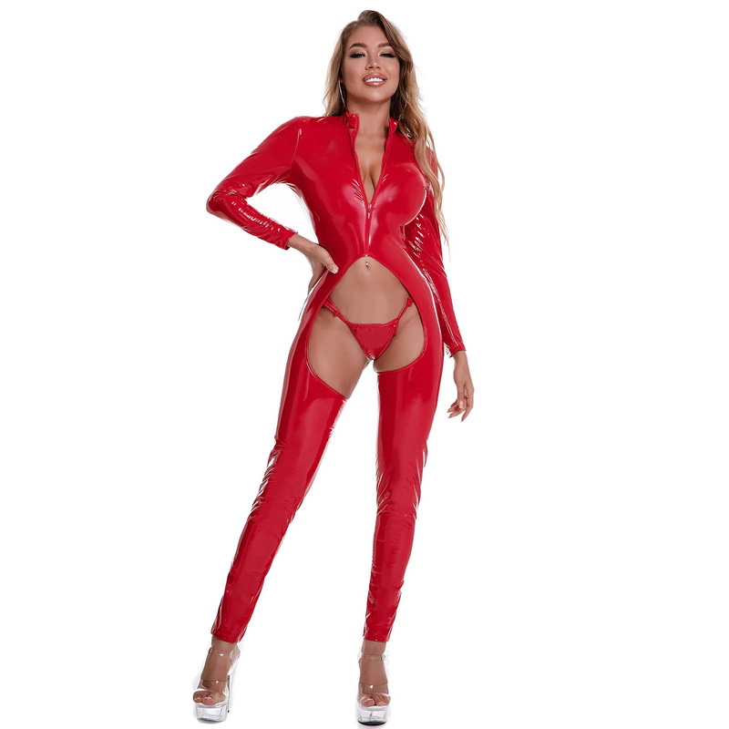 Women's Sexy Crotchless Catsuit with G-Strings / Skinny Outfits with Lace-Up Back - EVE's SECRETS