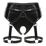 Women's Sexy Crotchless Panties with Leg Harness / BDSM Style Wet Look Lingerie - EVE's SECRETS
