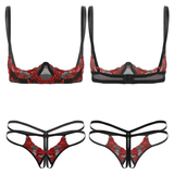 Womens Sexy Lace Lingerie Set / Exposed Breasts Underwire Bra Top with Crotchless - EVE's SECRETS