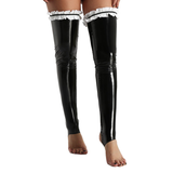 Women's Sexy Latex Pantyhose / Wet Look PVC Leather Ruffled Stockings / Club Wear Lingerie - EVE's SECRETS