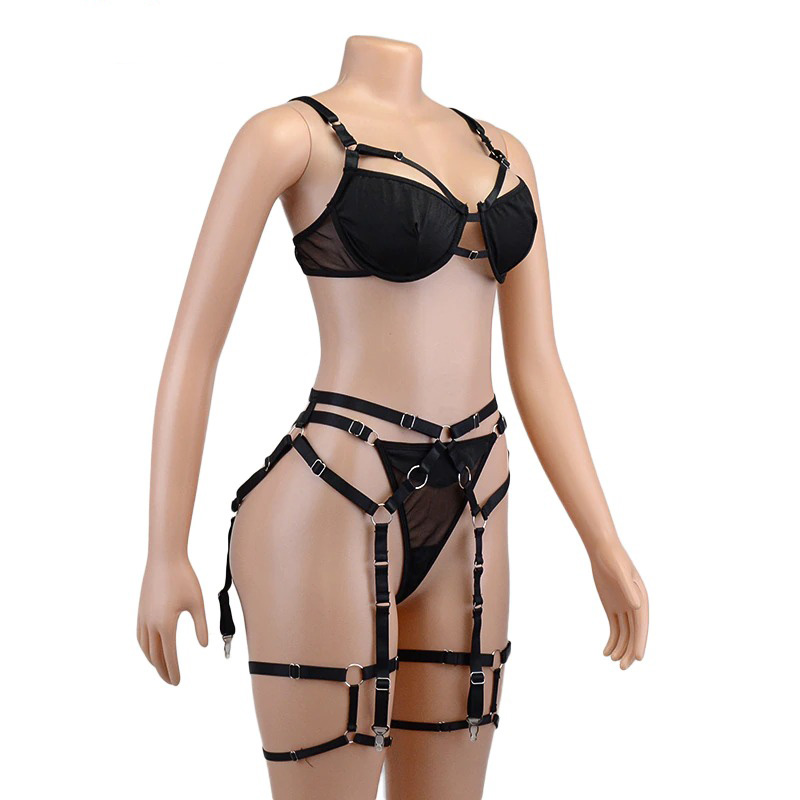 Women's Sexy Lingeire Set with Garters / Erotic Adult Underwear in Black Colour - EVE's SECRETS
