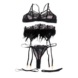 Women's Sexy Lingerie Underwear with Feather / Exotic Lace Female Apparel with Garters and Bra Set - EVE's SECRETS