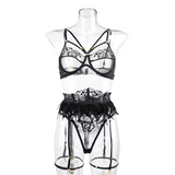 Women's Sexy Lingerie Underwear with Feather / Exotic Lace Female Apparel with Garters and Bra Set - EVE's SECRETS