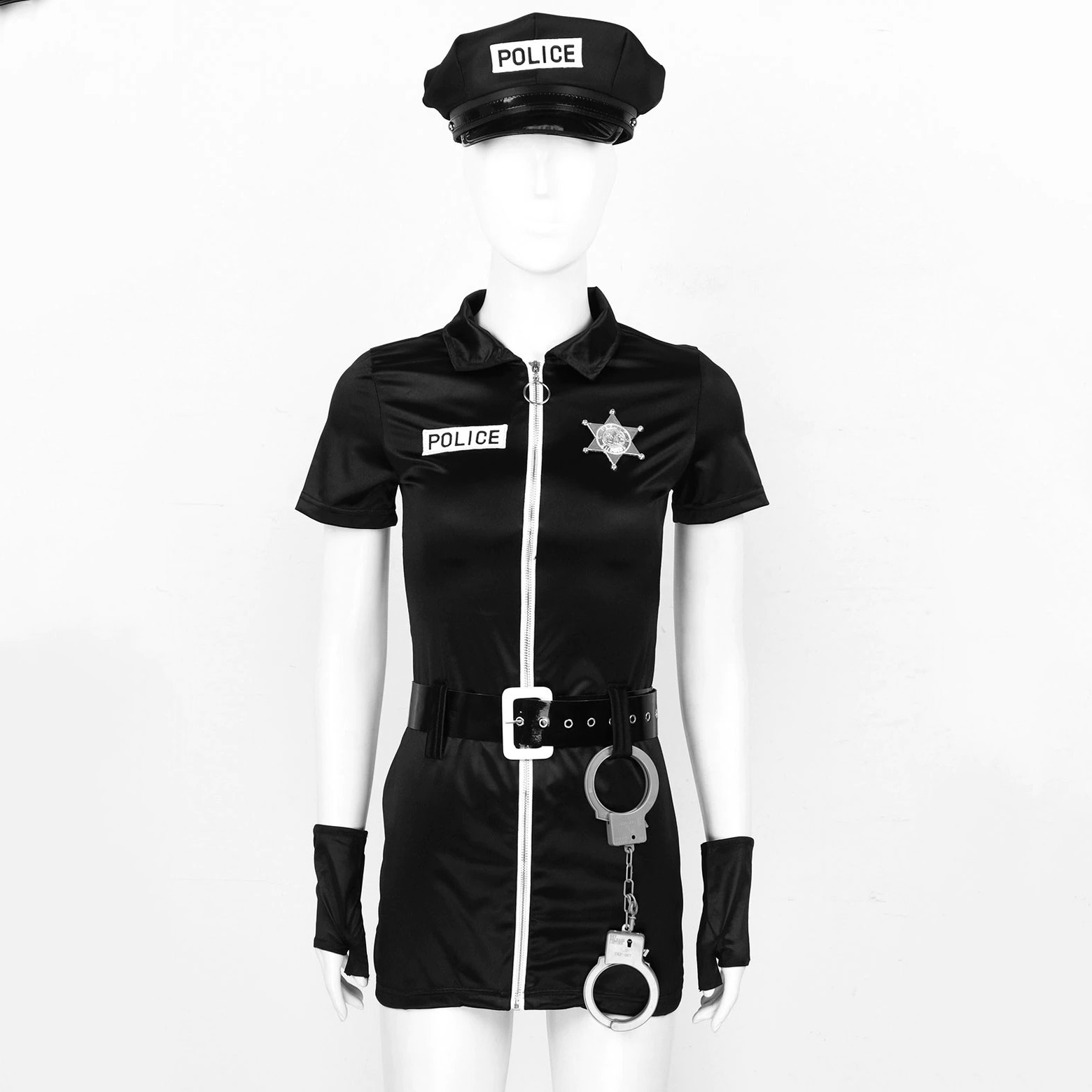 Women's Sexy Police Officer Cosplay Costume / Mini Dress with Hat and Badge Cuffs - EVE's SECRETS