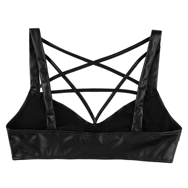 Womens Sexy Tanks For Clubparty / Faux Leather Wetlook Dancing Strappy Crop Tops - EVE's SECRETS