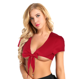 Women's Sexy Tie Up Crop Tops in Four Colors / Short-Sleeve Plunge Top / Ladies Erotic Clothing - EVE's SECRETS