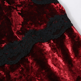 Women's Sexy Velvet Bodysuit with Lace Decoration / Sleeveless Deep Neckline Teddy in Burgundy Color - EVE's SECRETS