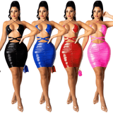 Women's Sexy Wet Look Bodycon Dress with Halter Neck / Erotic Cut-Out Outfits for Women - EVE's SECRETS