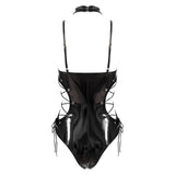 Women's Sexy Wet Look PU Leather Bodysuit / Hollow Out Lace-up Sides Costume Lingerie - EVE's SECRETS