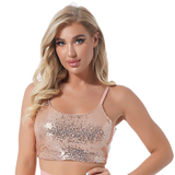 Women's Shiny Gold Sequin Sleeveless Crop Top / Rave Party Dance Stage Costume - EVE's SECRETS