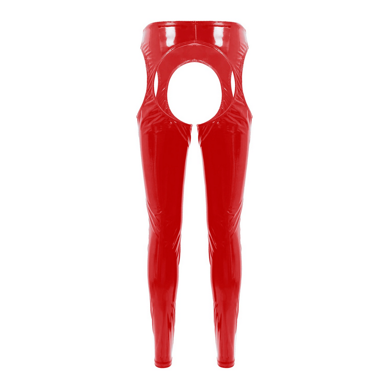 Women's Wet Look High Waist Cutout Leggings / Exotic Glossy Patent Leather Skinny Pants - EVE's SECRETS